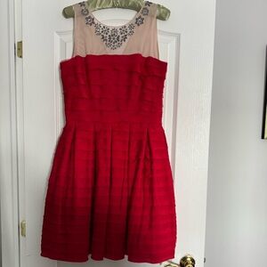 BCBG ruffle cocktail dress with beaded neckline. Ptp 20 inch